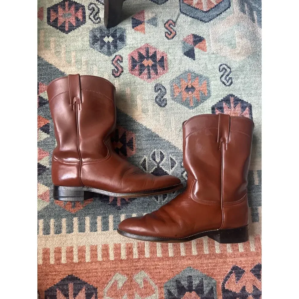 Vintage Diamond J Brown Leather Roper Boots – Made in Mexico – Size 9D